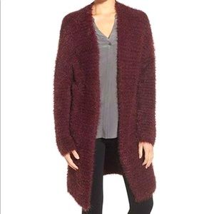 Burgundy fluffy open sweater